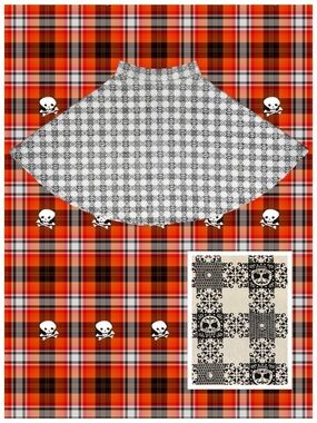 Rock Steady Skirt Skater Black White Sugar Skull Gingham Plaid  Rockabilly M